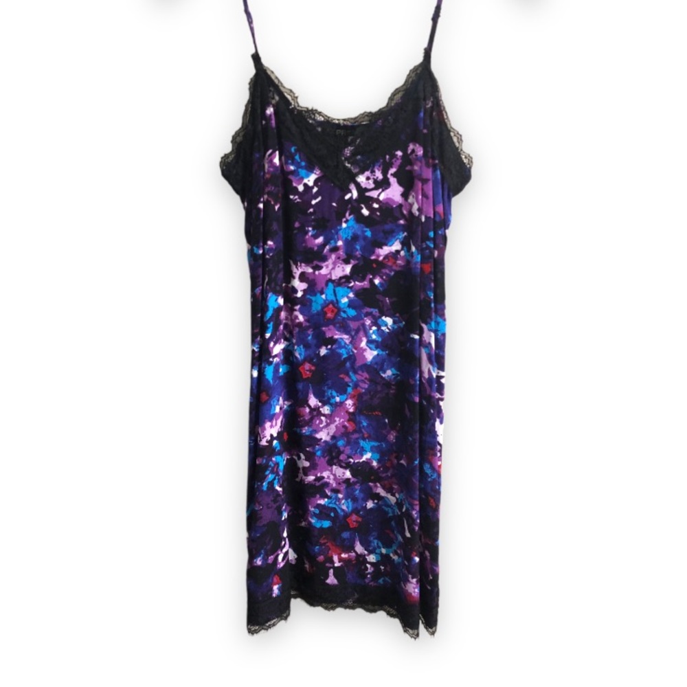 NWT Express Black Lace Trim Slip Dress Purple/Blue/White/Black